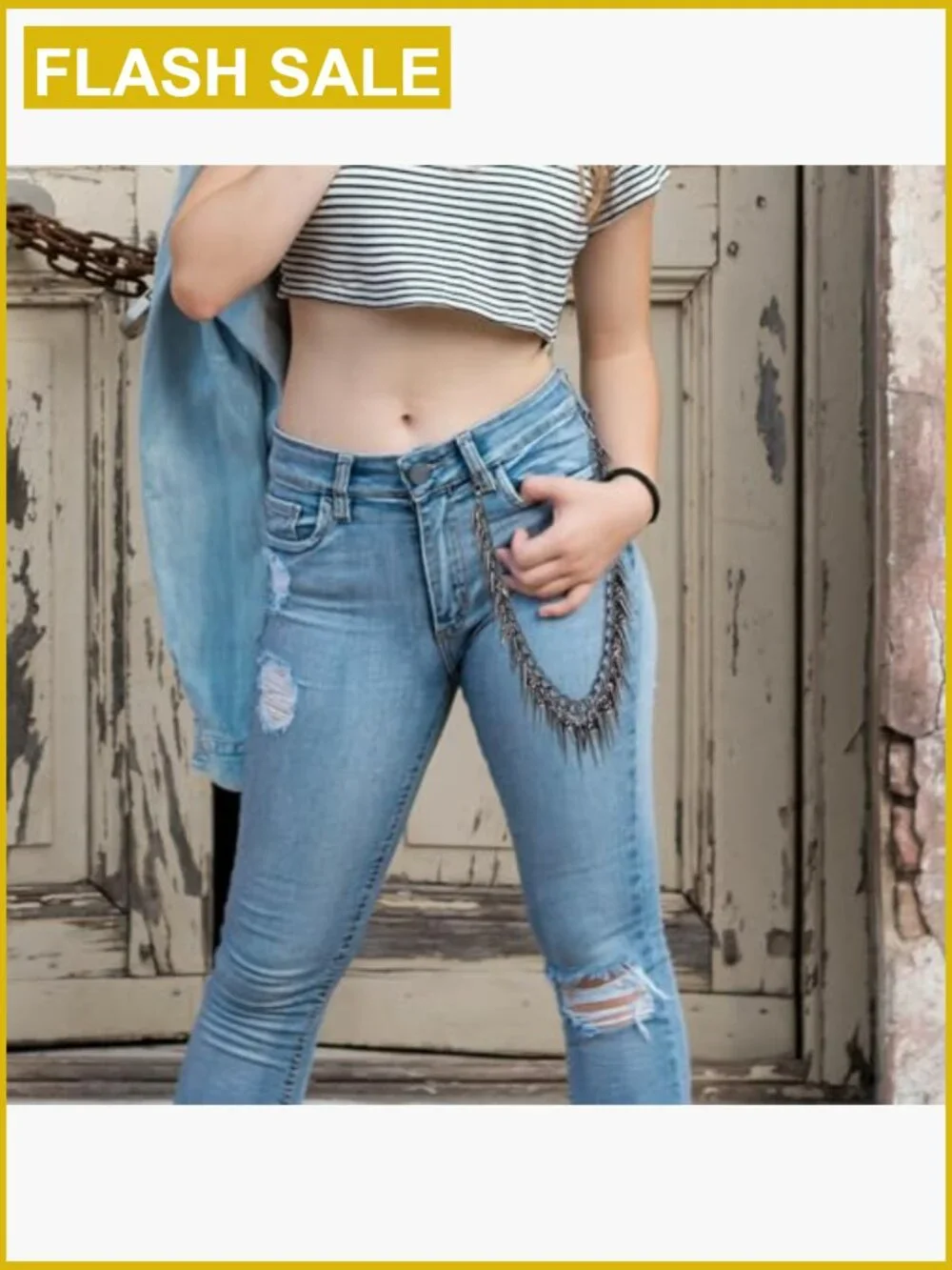Rivet Layered Pants Chain Punk Gothic Spike Jean Belt Trousers Chains